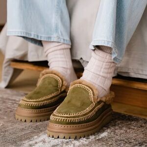 Laidback London 40 jun 4.0 suede shearling lined slippers handmade boho